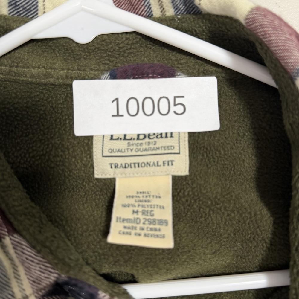 LL Bean Fleece Flannel Shacket Men Size Medium Reg Green Plaid Burgundy Winter - Picture 7 of 7